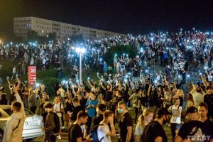 Anarchists and other anti-dictatorship protestors marching in Minsk, Belarus, August 11 2020