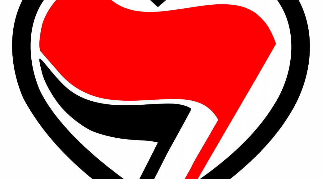 Anti-Fascist Action flag logo shaped like a heart