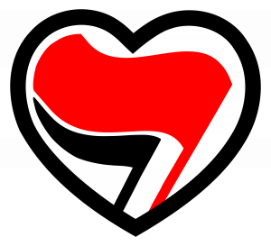 Anti-Fascist Action flag logo shaped like a heart