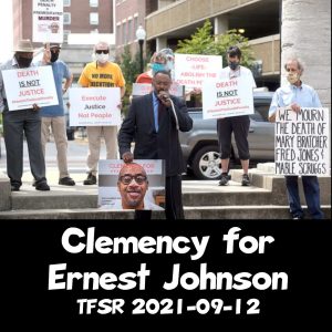 "Clemency for Ernest Johnson", picturing protest at Boone County courthouse