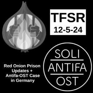 logo featuring an onion with a person behind bars in the pearl and the logo for "Soli Antifa-Ost"