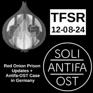 logo featuring an onion with a person behind bars in the pearl and the logo for "Soli Antifa-Ost"