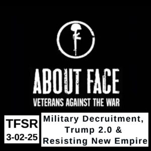 About Face: Veterans Against The War logo featuring an M16, muzzle to the ground, with a helmet seated on the butt inside a circle