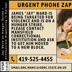 Phone zap flyer including demands and contacts (also present in blog post)